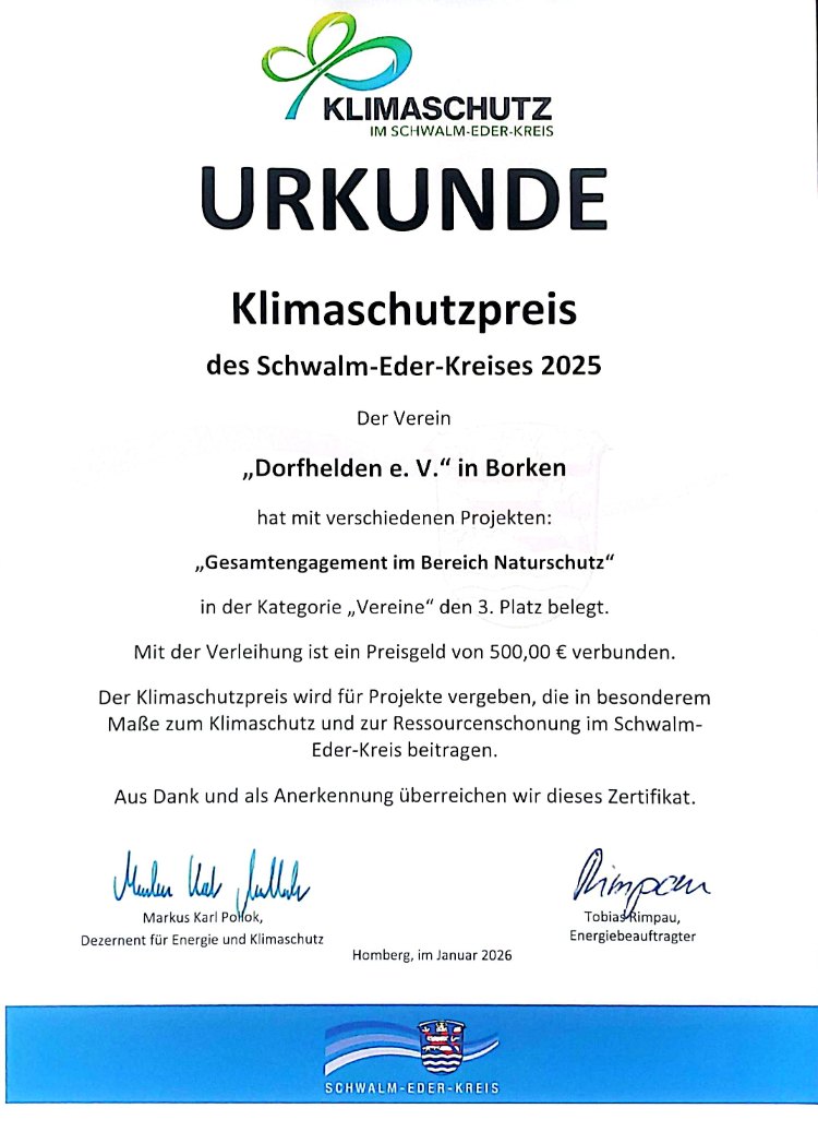 Urkunde Klimaschutzpreis